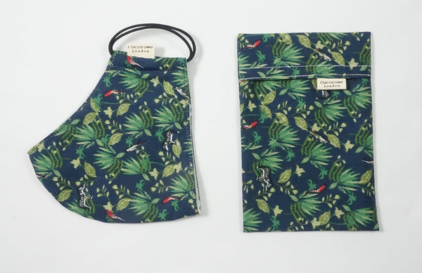 Cotton Face Mask with Filter Pocket and Matching Pouch - Tropical Cocorose London