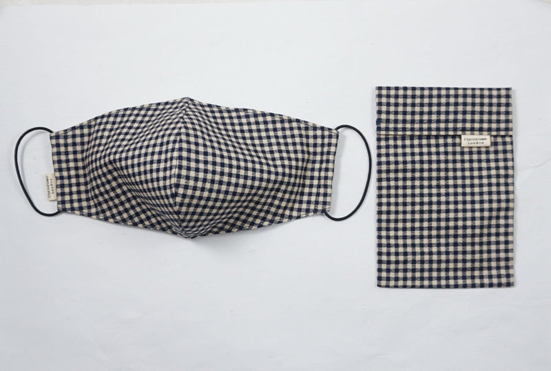 Cotton Face Mask with Filter Pocket and Matching Pouch - Gingham Black Cocorose London