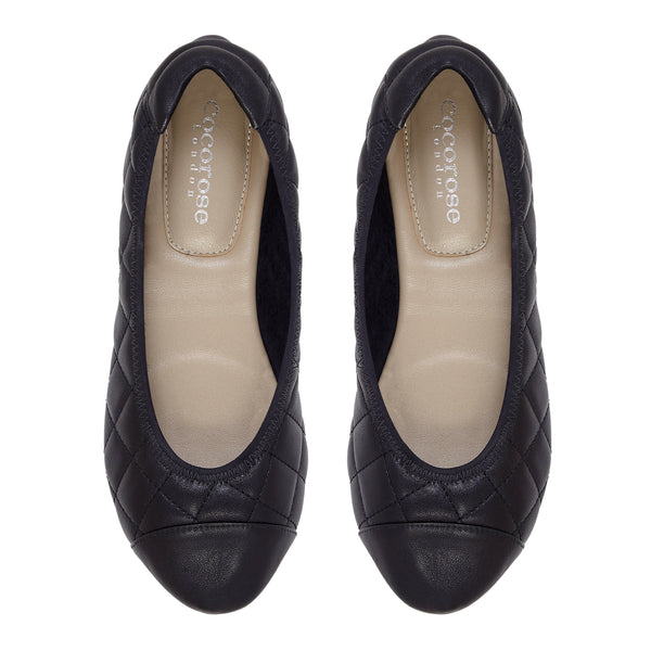 Piccadilly - Quilted Black Ballerinas Cocorose London