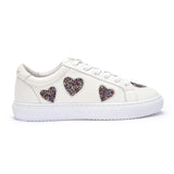 Hoxton - White with Glitter Heart Leather Trainers Cocorose London