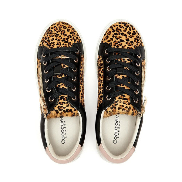 Hoxton - Leopard Trainers with Zip and Black Trim Cocorose London