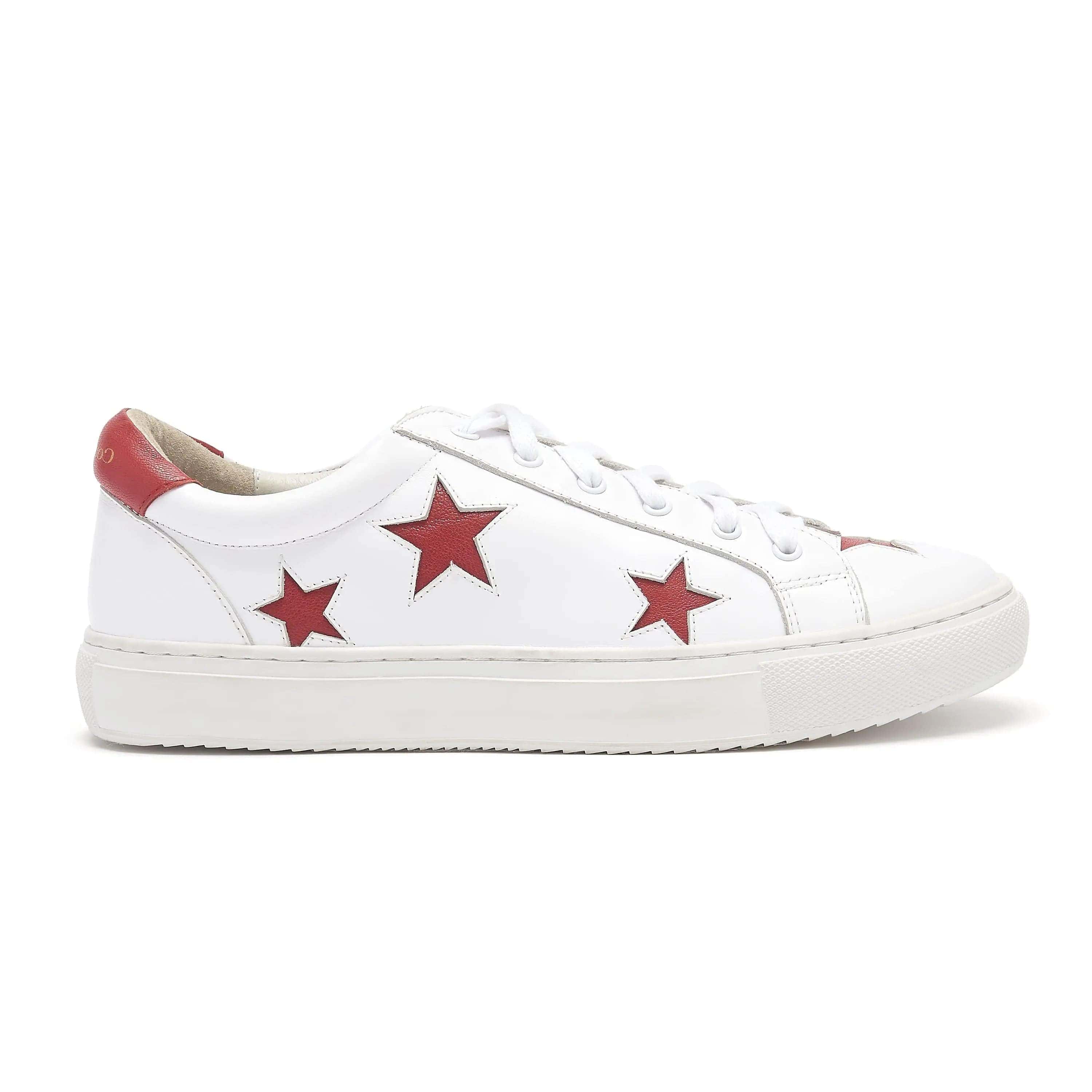Hoxton White with Red Stars Leather Trainer Cocorose London