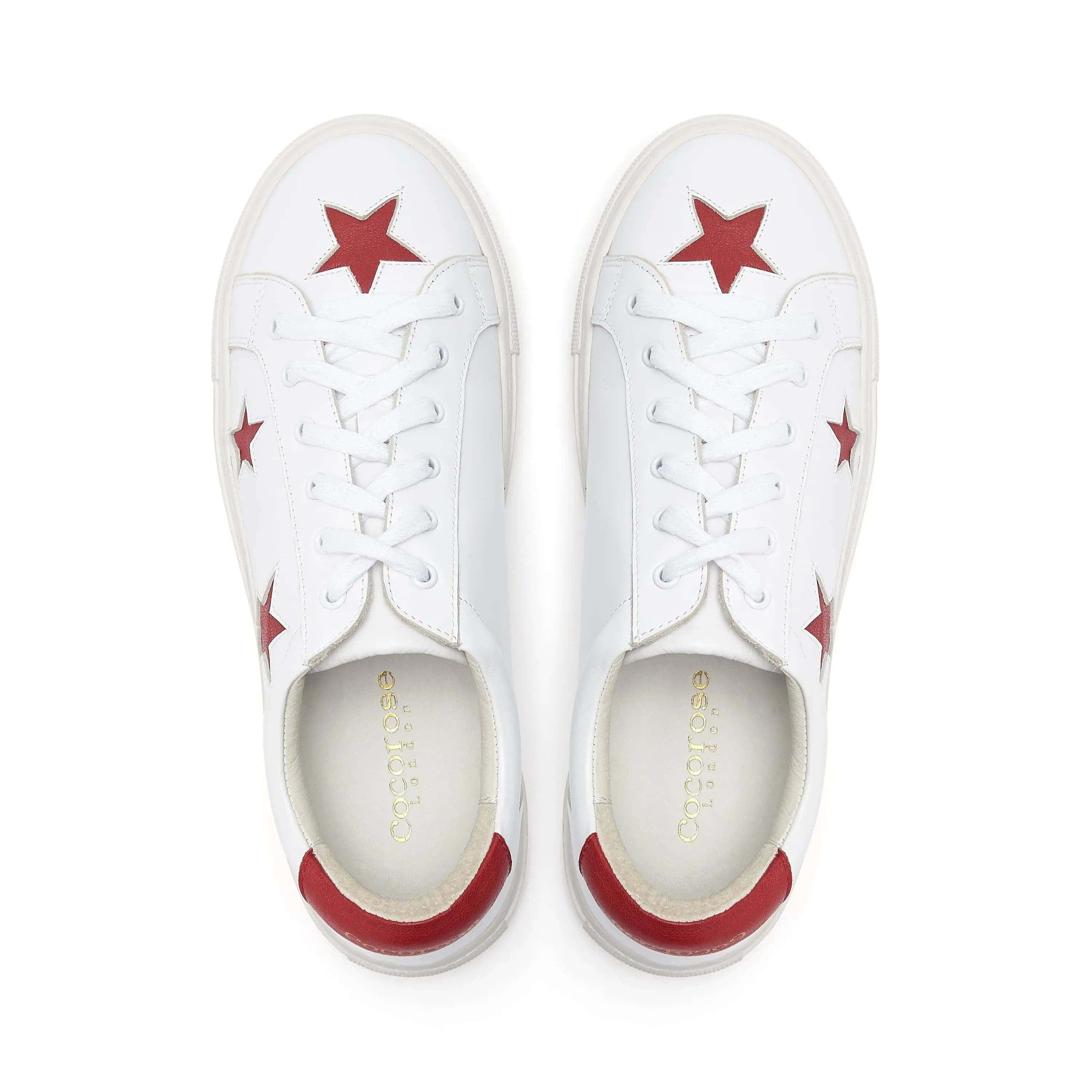 Hoxton White with Red Stars Leather Trainer Cocorose London